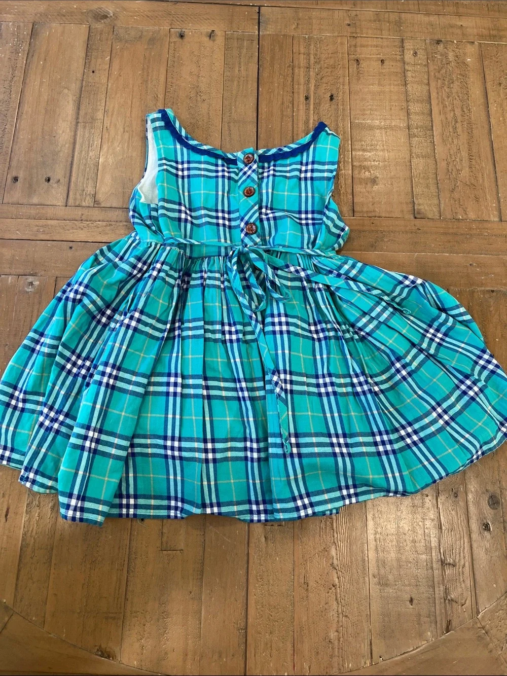 SweetHoney Aqua and navy plaid sleeveless tunic girls 8